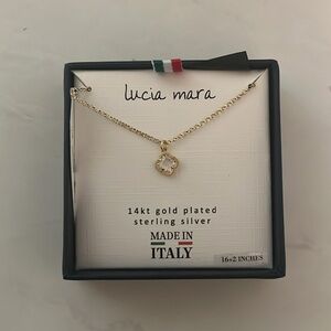LUCIA MARA, STERLING SILVER 18KT GOLD PLATED CZ CLOVER NECKLACE, 16+2 INCHES